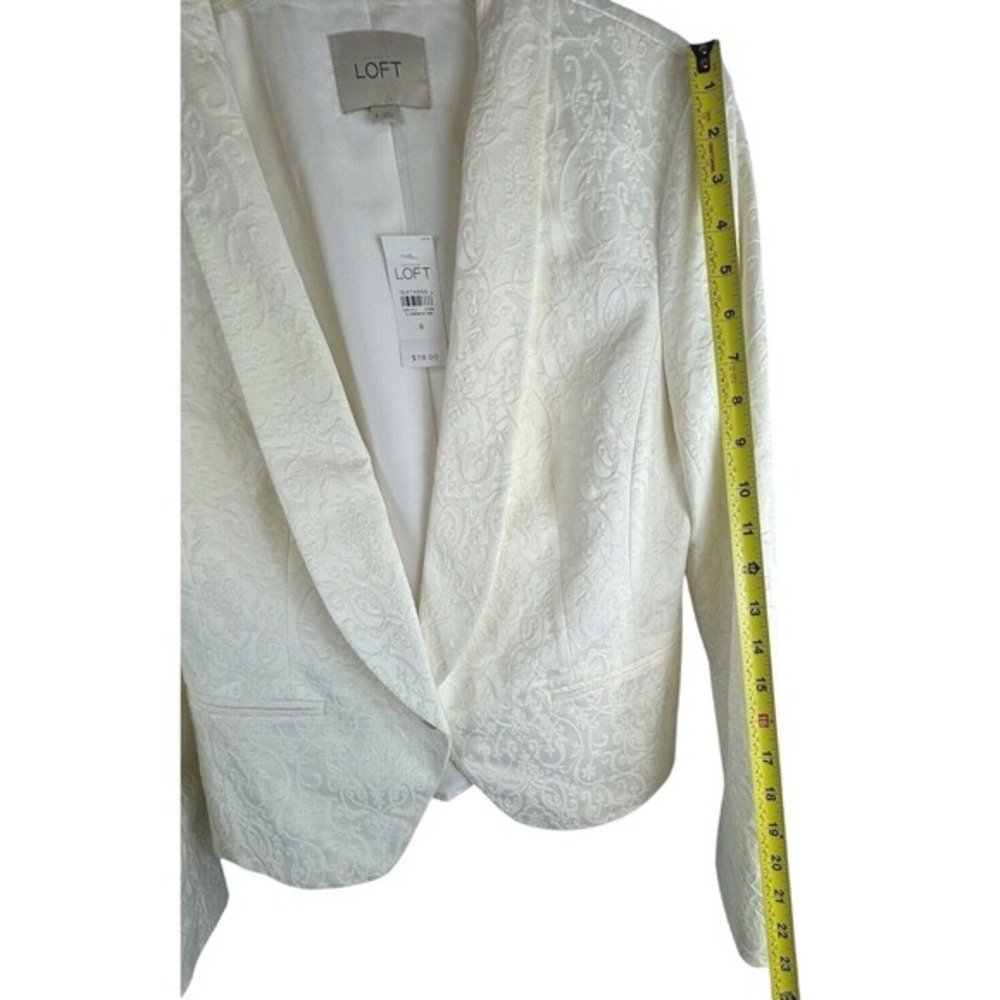 LOFT Ann Taylor White Jacquard Shawl Collar Blazer Jacket 8 Cocktail Party 65-36 - Picture 10 of 16